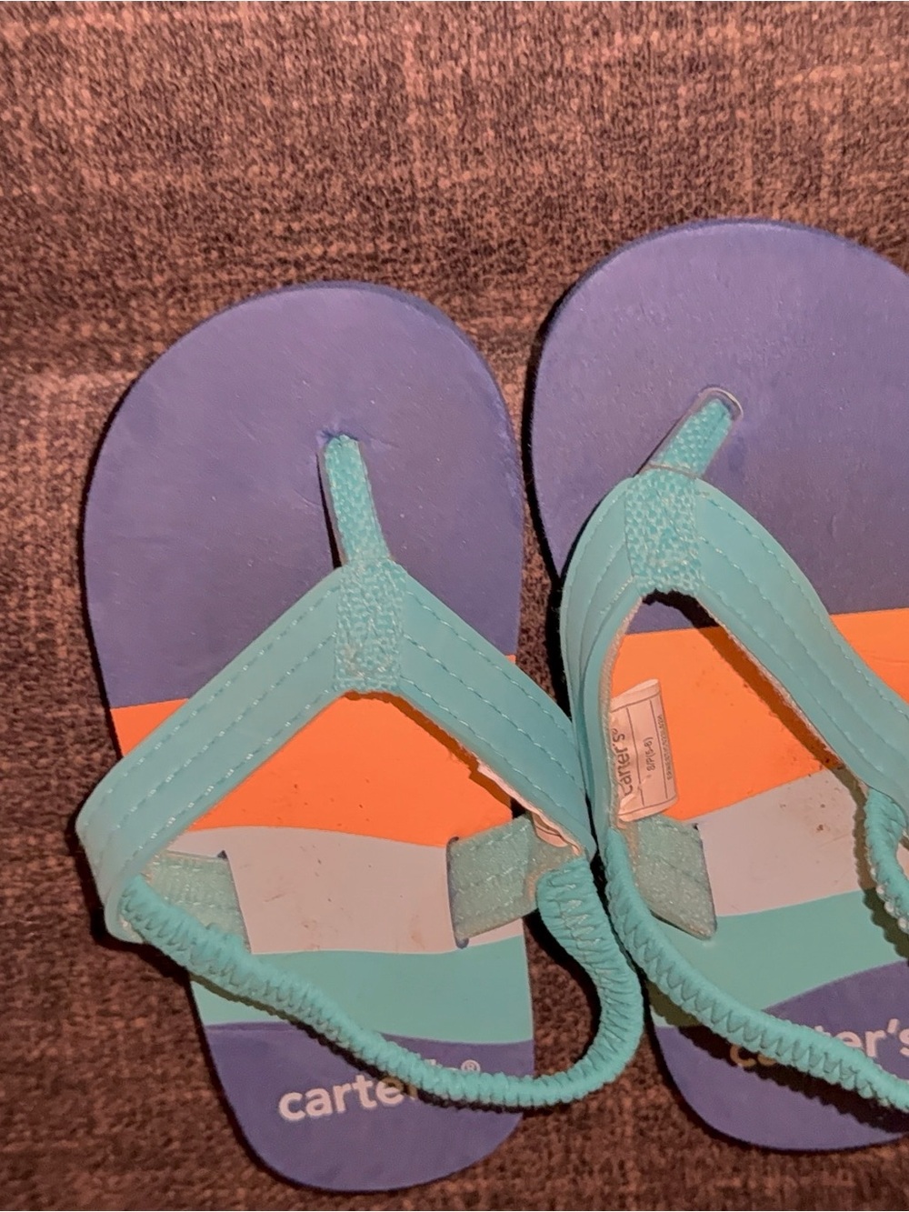 Carter's Teal Strap Flip Flops with Purple, Orange & White Stripes